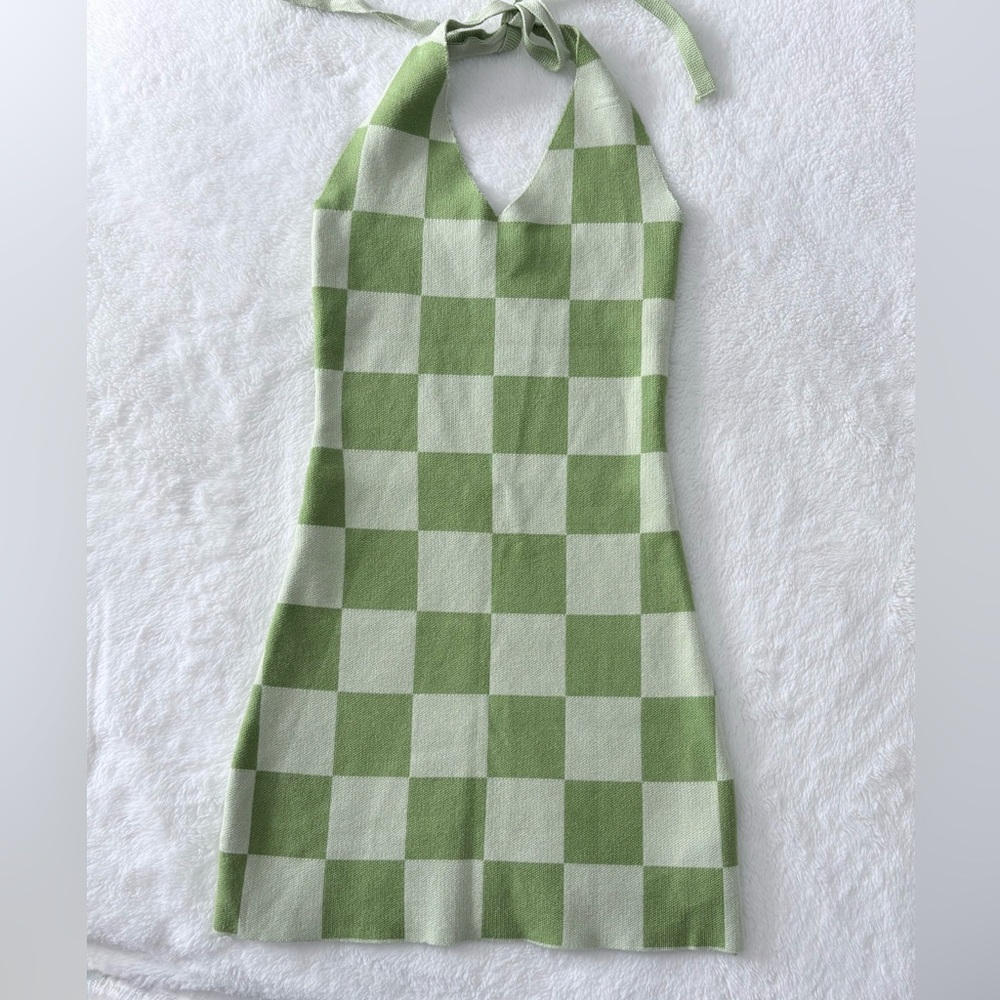Peppermayo Green Checkered Mini Dress